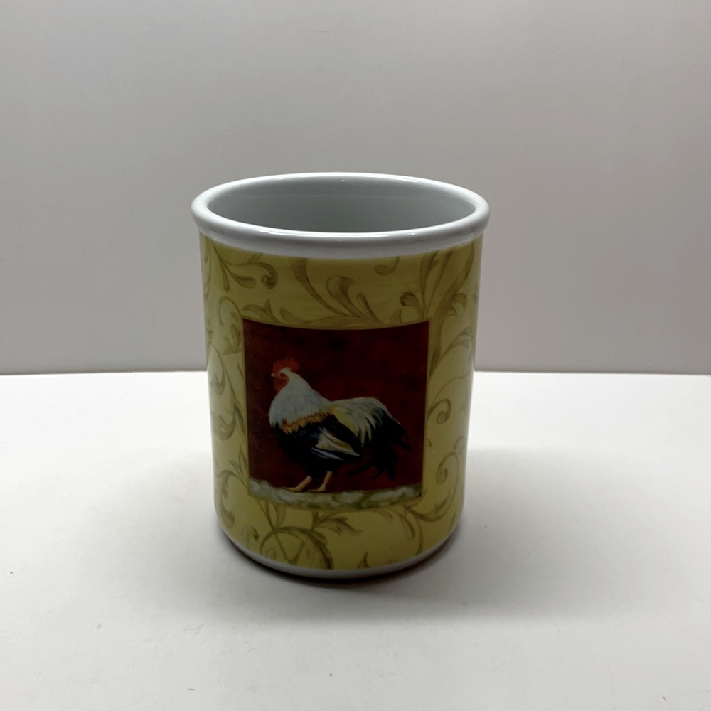 Cypress Home Stoneware crock utensil holder chiller Rooster in Square